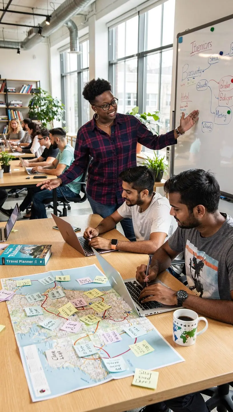 Wizualizacja notatek czasowych związanych z planowanymi przystankami podczas podróży po USA.