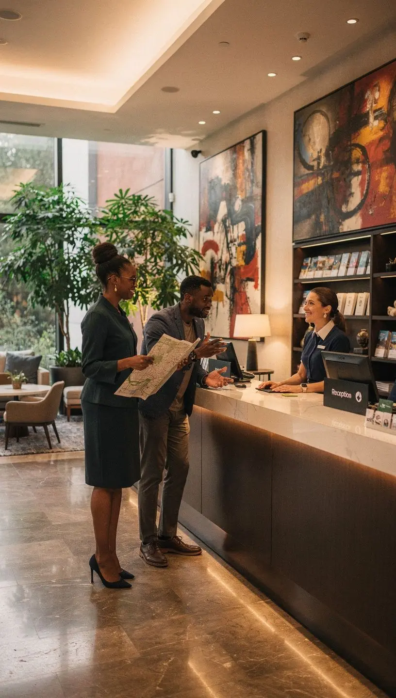 Grupa podróżników korzystająca z offline'owych map podczas eksploracji amerykańskich miast.