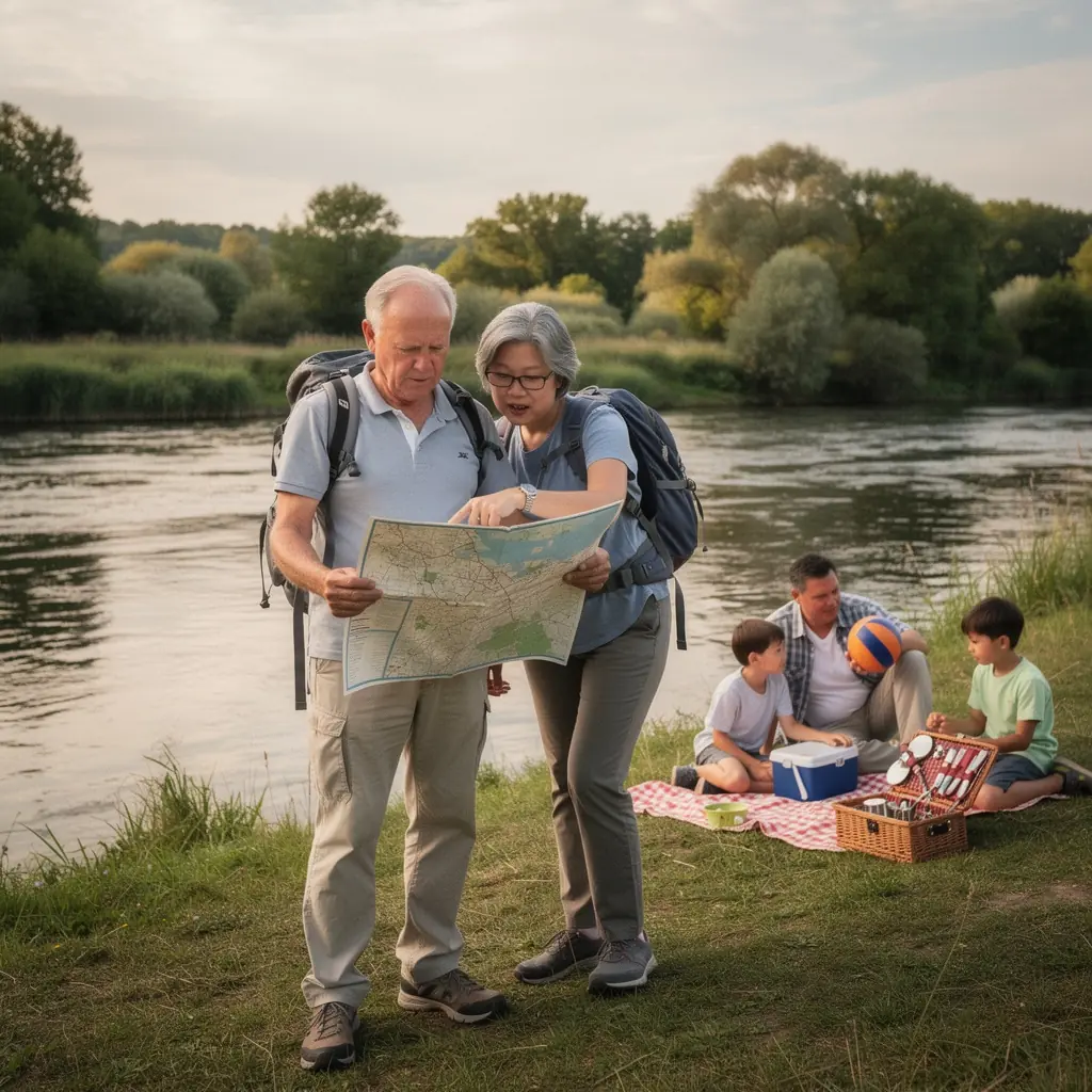Grupa podróżników konsultująca się nad planem podróży w przytulnym biurze.
