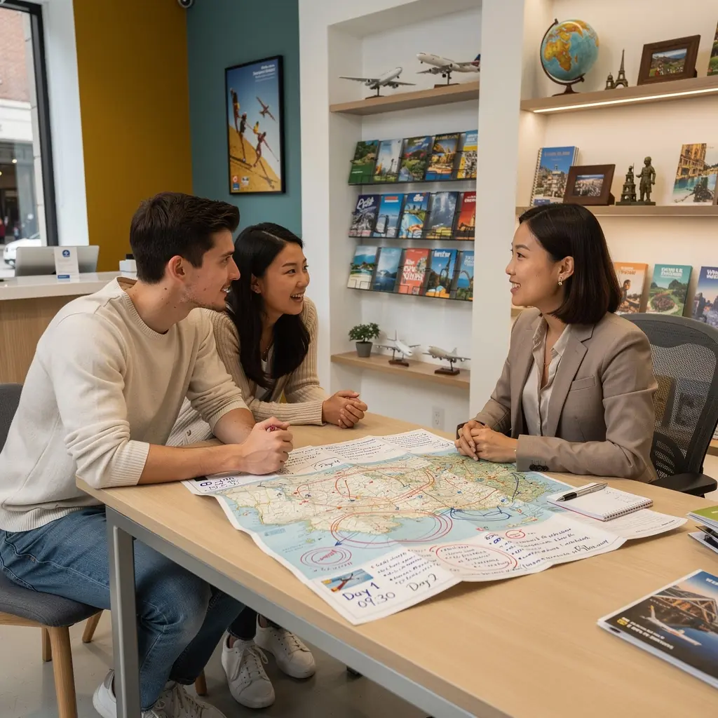 Rodzina korzystająca z mapy podczas zwiedzania amerykańskiego miasta.